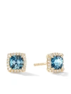 David Yurman Petite Chatelaine Pave Bezel Stud Earrings In 18k Yellow Gold With Hampton Blue Topaz And Diamonds In Blue/gold