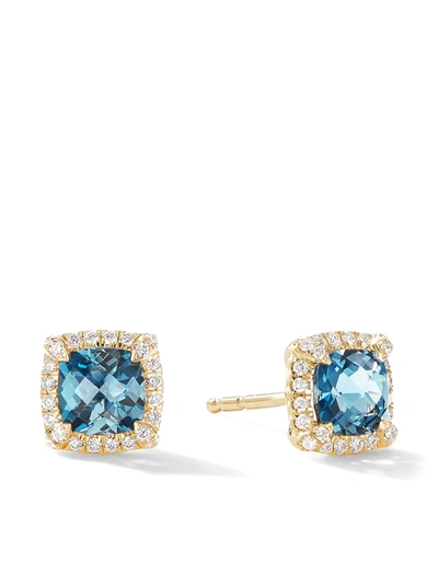 David Yurman Petite Chatelaine Pave Bezel Stud Earrings In 18k Yellow Gold With Hampton Blue Topaz And Diamonds