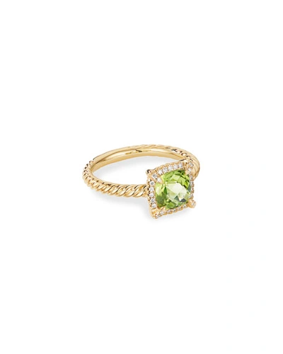 David Yurman Petite Chatelaine Pave Bezel Ring In 18k Gold With Peridot