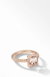 David Yurman Petite Chatelaine Pave Bezel Ring In 18k Rose Gold With Morganite In Morganite/white