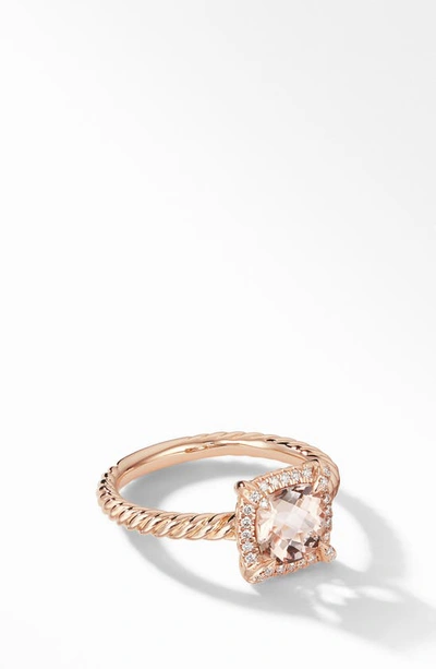 David Yurman Petite Chatelaine Pave Bezel Ring In 18k Rose Gold With Morganite In Morganite