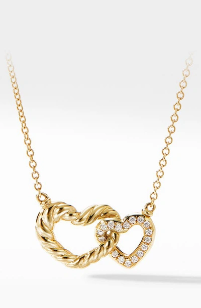 David Yurman Women's Cable Collectibles Interlocking Heart Necklace In 18k Yellow Gold With Pavé Diamonds