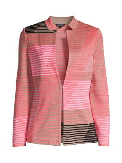 Misook Geo Pattern Ottoman Knit Jacket In Coral Multi