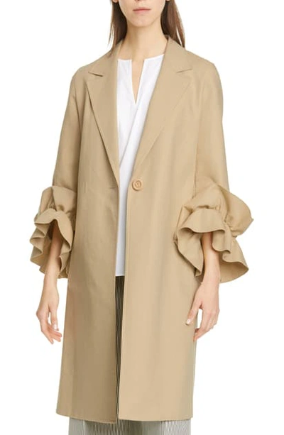 Lafayette 148 Emmie Cotton & Linen Ruffled-sleeve Coat In Stone