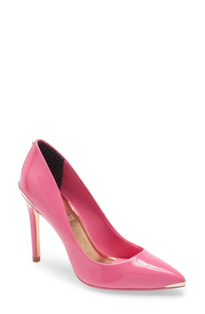 Ted Baker Izbell Pointed Toe Pump In Bright Pink Patent Leather