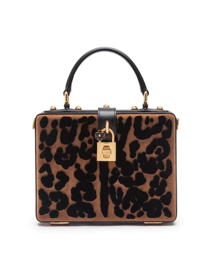 Dolce & Gabbana Dolce Box Bag In Leopard Print Velvet Stitch In Brown