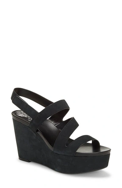Vince Camuto Velley Platform Wedges Women's Shoes In Black Leather