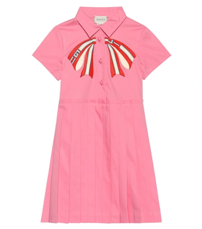Gucci Kids' Pleated Stretch Cotton Poplin Dress In Pink