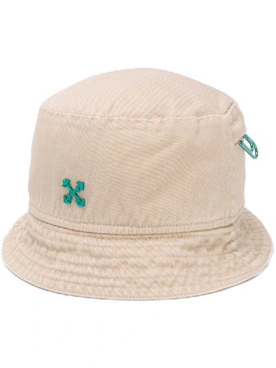 Off-white Logo Cotton Canvas Bucket Hat In Neutrals