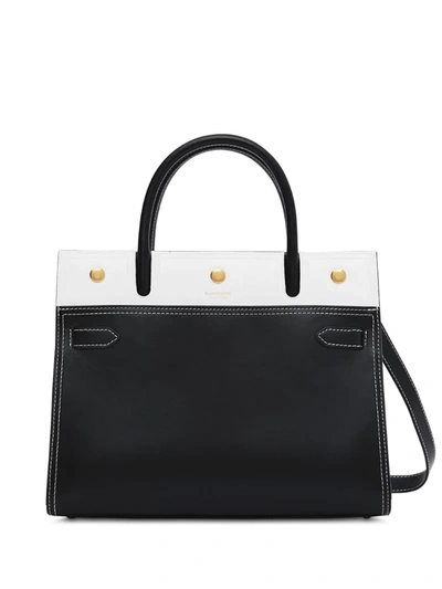 Burberry Small Leather Two-handle Title Bag In Black