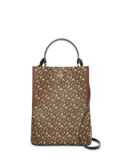 Burberry Small Monogram E-canvas Peggy Bucket Bag In Brown
