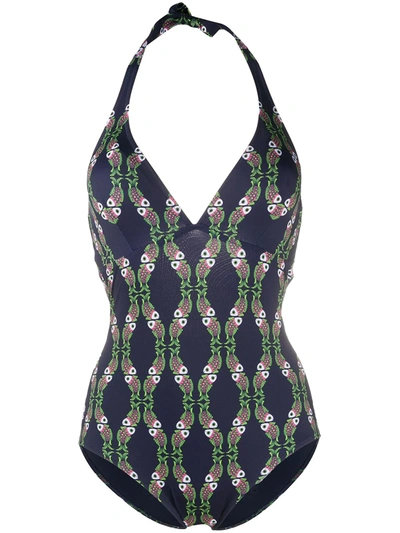 Vilebrequin Sweet Fishes Halter One Piece Swimsuit In Blue