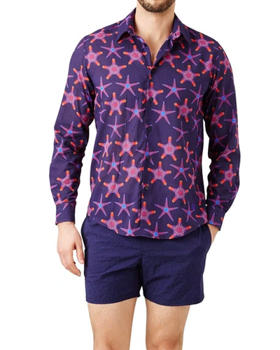 Vilebrequin Men's Caracal Starfish Dance Sport Shirt In Sapphire