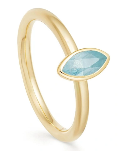 Astley Clarke Gold Plated Vermeil Silver Paloma Petal Aqua Quartz Ring