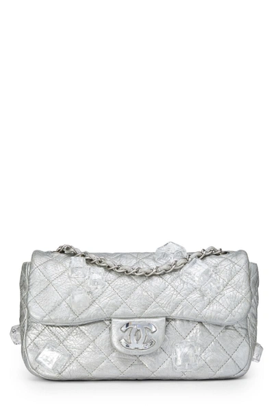 Pre-owned Chanel Metallic Silver Quilted Leather Ice Cube Half Flap Handbag