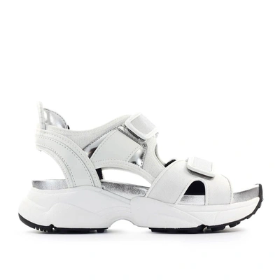 Michael Kors Harvey Mixed-media Metallic Sport Sandals In White