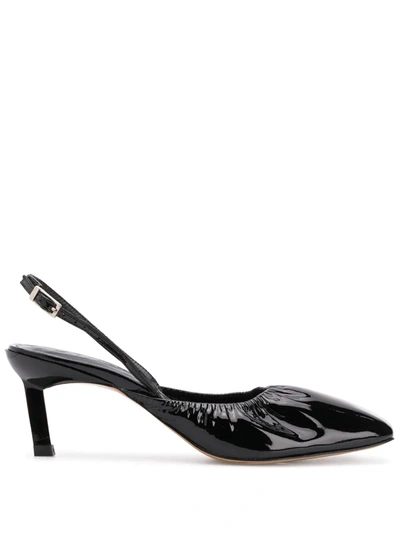 Ganni Women's Ruched Patent Leather Slingback Pumps In Black