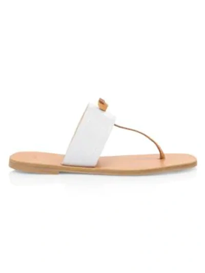 Joie Baled Croc-embossed Leather Thong Sandals In White Croc