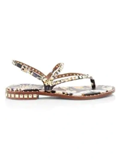 Ash Peps Studded Floral-print Leather Slingback Thong Sandals In Cuoio Multi