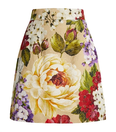 Dolce & Gabbana Short Skirt With Floral Print In Brocade Lamé