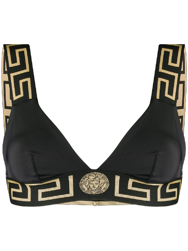 Versace Greca Strap Bikini Top In Black | ModeSens