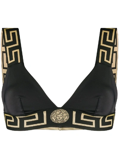 Versace Greca Strap Bikini Top In Black