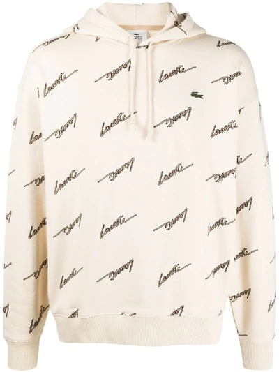 Lacoste Logo-print Cotton Hoodie In Beige