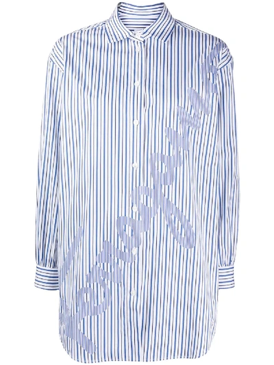 Ferragamo Oversized Signature Striped Shirt In White/sky Blue/blue