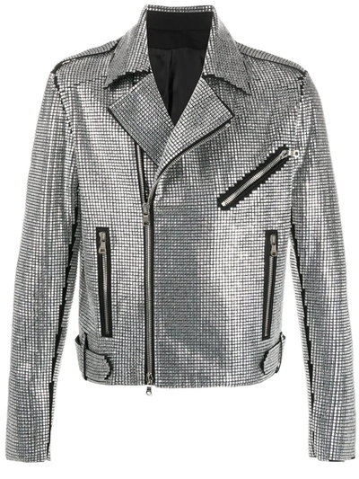 Balmain Crystal-embellished Biker Jacket In Silver