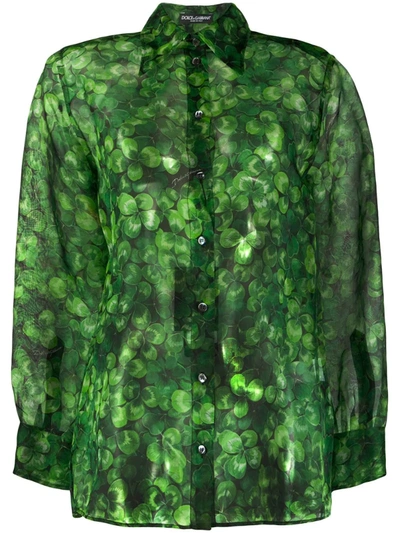 Dolce & Gabbana Clover Print Shirt In Green