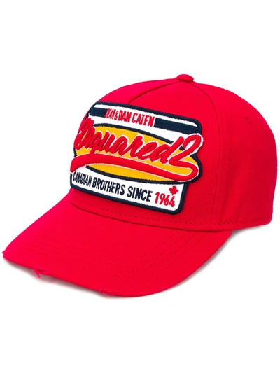 Dsquared2 Gabardine Cotton Brothers Patch Baseball Cap In Red