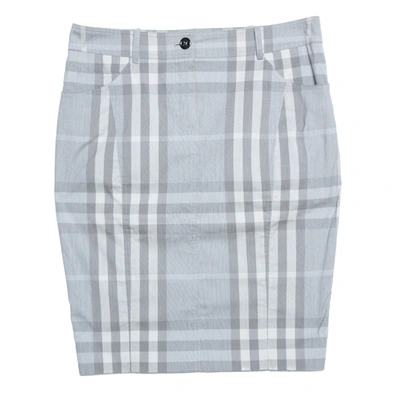 Pre-owned Burberry Brit Grey Checked Stretch Cotton Pencil Skirt S