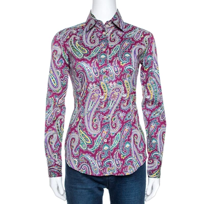 Pre-owned Etro Purple Paisley Print Stretch Cotton Long Sleeve Shirt S