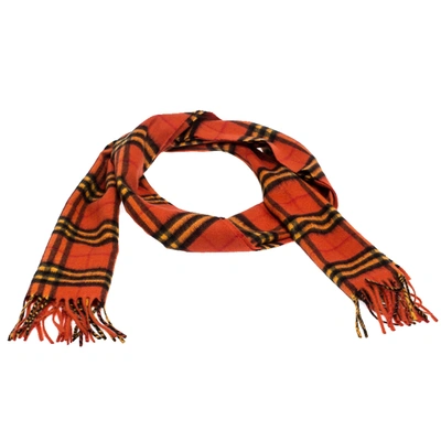 Pre-owned Burberry Orange Classic Vintage Check Cashmere Scarf