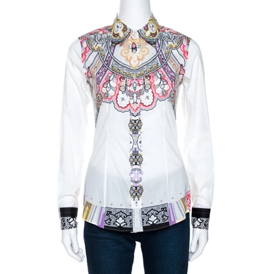 Pre-owned Etro White Paisley Printed Stretch Cotton Shirt S