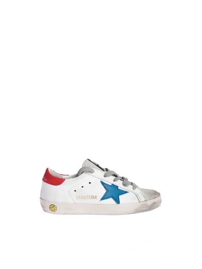 Golden Goose Superstar Sneakers Blue Star And Red Heel Tab In White