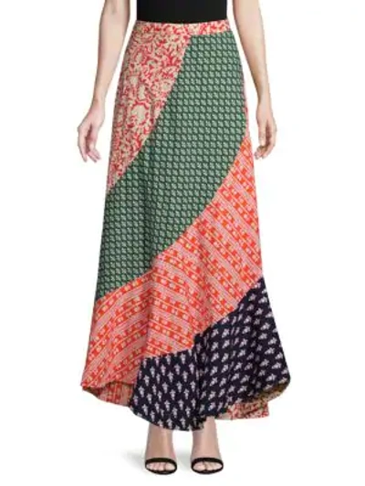 Free People Medley Patchwork Maxi Skirt In Blue Multi
