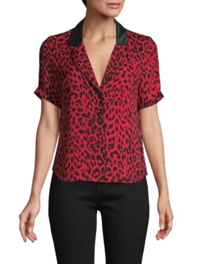 Rta Leopard-print Silk Top In Red