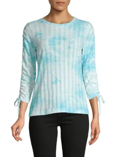 Design History Ruched Tie-dyed Top In Blue