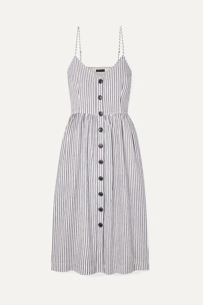 Atm Anthony Thomas Melillo Striped Button-front Linen-blend A-line Dress In White