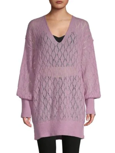 Free People V-neck Balloon-sleeve Jumper In Lilac