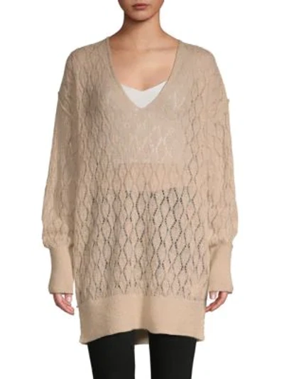 Free People V-neck Balloon-sleeve Sweater In Taupe