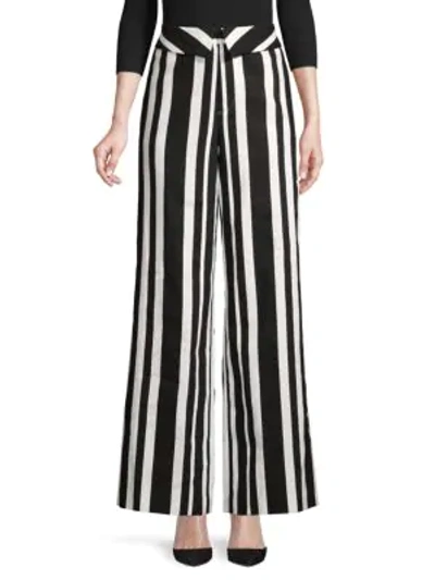 Alice And Olivia Striped Linen-blend Pants In Black Stripe