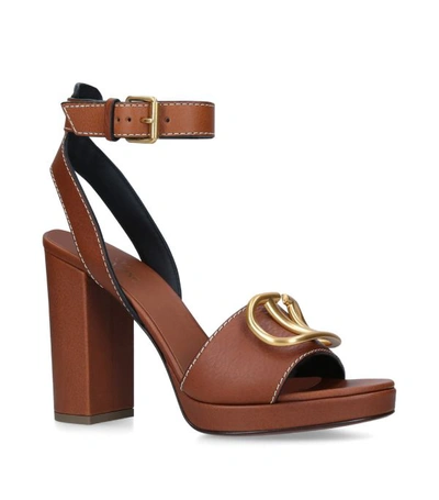 Valentino Garavani V Logo-embellished Leather Heeled Sandals In Brown