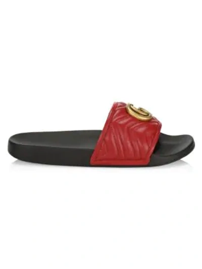 Gucci Men's Pursuit Quilted Running Gg Slides In Red