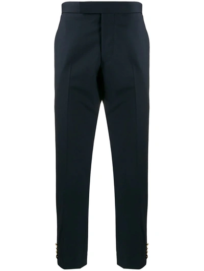 Thom Browne Super 120s Twill Mid Rise Slim Trousers In Blue