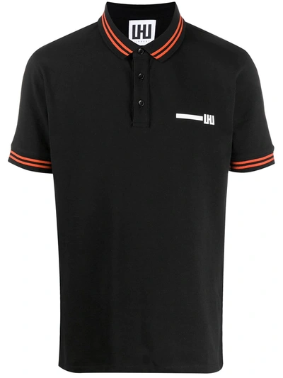Les Hommes Urban Logo Printed Polo Shirt In Black