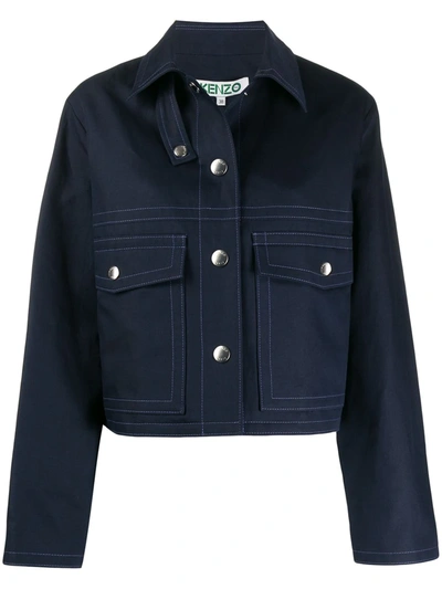 Kenzo Patch Pockets Cropped Jacket In Blue