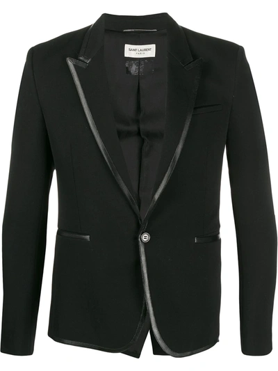 Saint Laurent Contrast Trim Blazer In Black