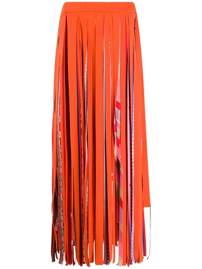 Emilio Pucci Fringed Strapless Dress In Orange